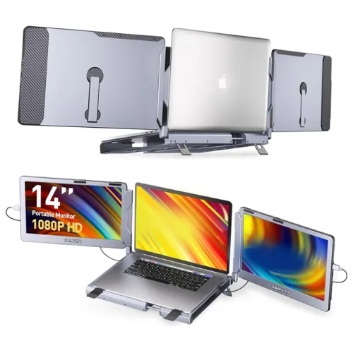 Gamvity F2 14-inch Triple Screen Laptop Monitor Extender With 360 ° Rotation Stand - Plug & Play Compatibility For Windows, Surface, Apple M2