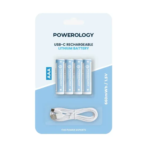 Powerology 1.5v Type-c Rechargeable Lithium-ion Battery Aaa Battery 660mwh 4pcs Per Pac