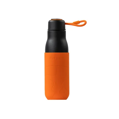 Eltoro Stainless Steel Bottle 500ml Black With Orange Sleeve - Black/orange