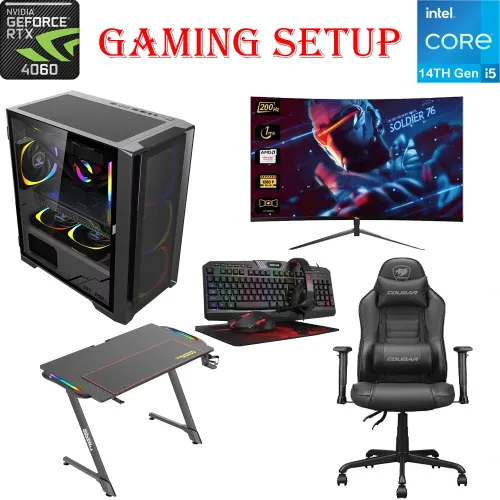 Lingfeng Intel Core I5-14th Gen Gaming Pc With Monitor / Desk / Chair And Gaming Kit Bundle Offer