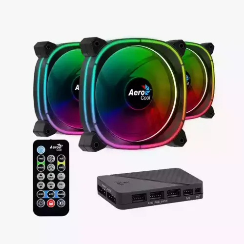 Aerocool Astro 12 Pro Rgb Triple Fan Kit With Controllers - Black