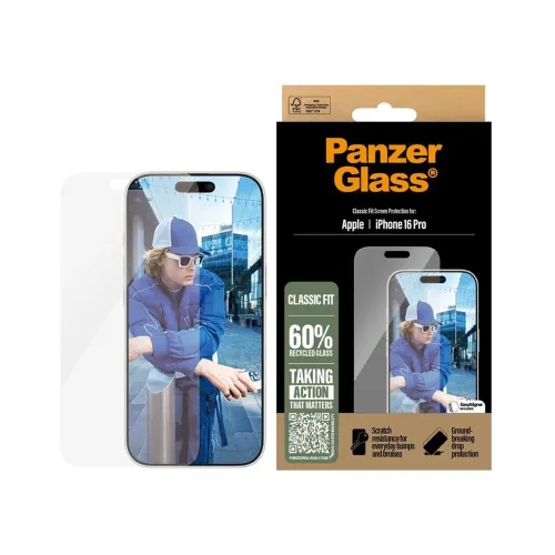 Panzerglass Classic Fit Tempered Glass Screen Protector For Iphone 16 Pro- 6.3"