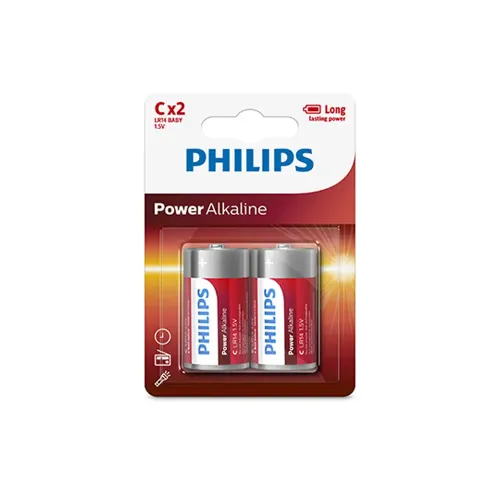 Philips Power Alkaline LR14 C Batteries 1.5V 2 Pack