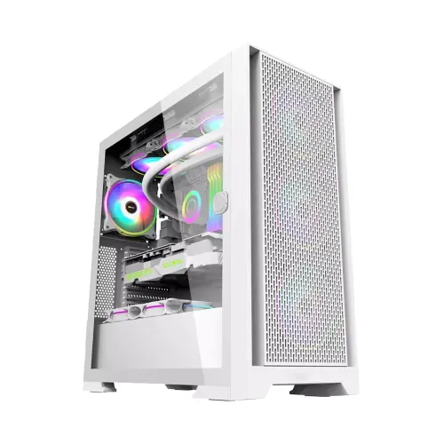 Lingfeng Atx Gaming Pc Case - White (Pre-installed 7 Fan)