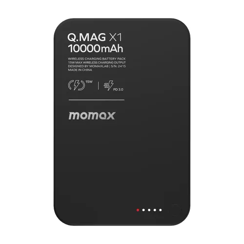 Momax Q.mag X1 Magnetic Wireless Power Bank 10000mah - Gen 2 - Black