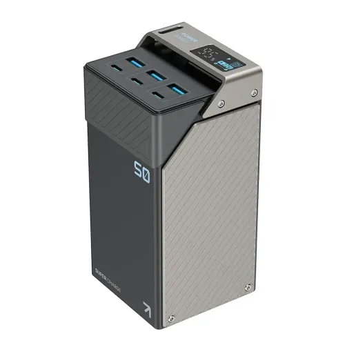 Powerology 50000mah Power Bank 65w 3×pd Type-c And 3×usb-a - Black