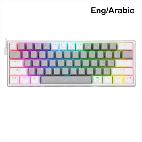 Redragon K617 Fizz 60% Wired RGB Mechanical Gaming Keyboard - Grey/White (Eng/Arabic)