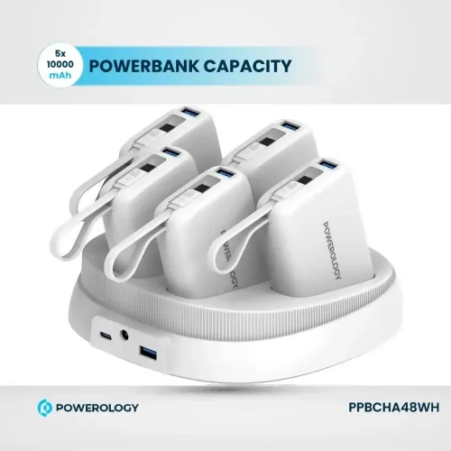 Powerology × 5 10000mAh Power Bank Station - White
