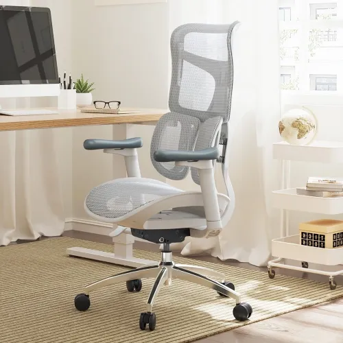 SIHOO S300 Ergonomic Mesh Office Chair with 6D Armrests – White/Grey