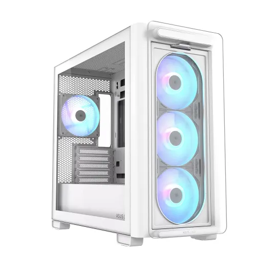 Asus A23 Plus Mid Tower Front Side & Left Side Tempered Glass Panel Case With 4 Fan RGB - White