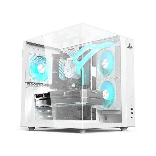 Sharx Profin GX500 ATX Tower Three Panel Front,Top & Left Side Tempered Glass Case with 5 RGB Fans - White