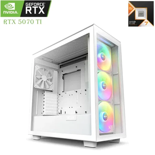Nzxt H Series H7 Amd 90000 Series Ryzen 7 9800x3d 8core Rtx 5070ti 16gb Gaminng Pc - White
