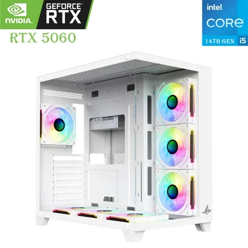 GAMING PC SHARX – Intel Core i5 14th Gen | RTX 5060 8GB | 1TB SSD | 16GB RAM White