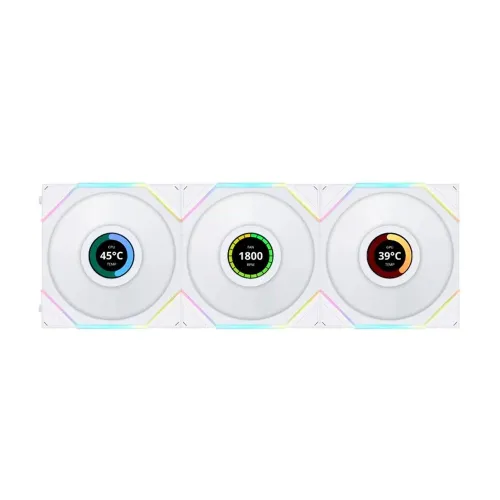 LIAN LI UNI FAN TL LCD Reverse Blade 120mm ARGB Case Fan with 1.6" LCD Screen (Pack of 3) -White