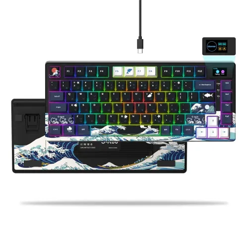 Womier SK80 Gasket-Mounted 75% Mechanical Keyboard with Multimedia Display - Black Kanagawa (English/Arabic)