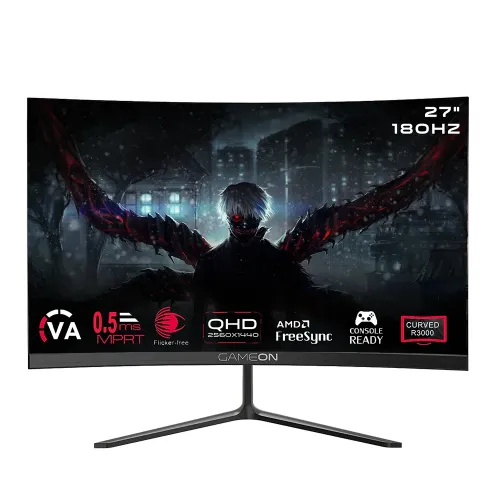GAMEON GOC27Q180VA Pro Series 27" QHD, 180Hz, MPRT 0.5ms, HDMI 2.1, VA Panel Curved Gaming Monitor (Supports PS5) - Black