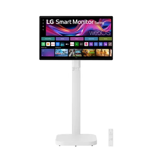 Pre Order LG 31.5-inch 4K UHD IPS Smart Monitor Swing with touchscreen, featuring a unique movable stand and webOS system