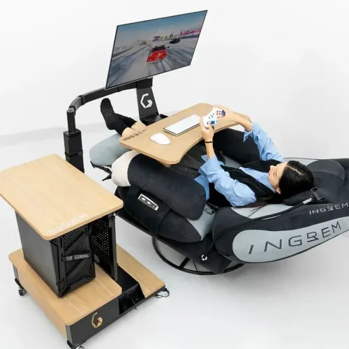 INGREM Left Rudder Adjustable Height Standing Desk with Monitor Arm