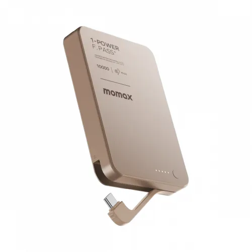 MOMAX 1-POWER F.PASS⁺ 10000MAH MAGNETIC BATTERY PACK WITH BUILT-IN CABLE - SANDSTONE