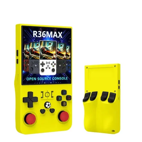 R36 Max Retro Handheld Game Console With 64g Built-in 10000+ Games - Yellow