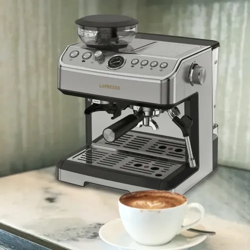 Lepresso Espresso Machine Conical Grinder & Steamer - Silver