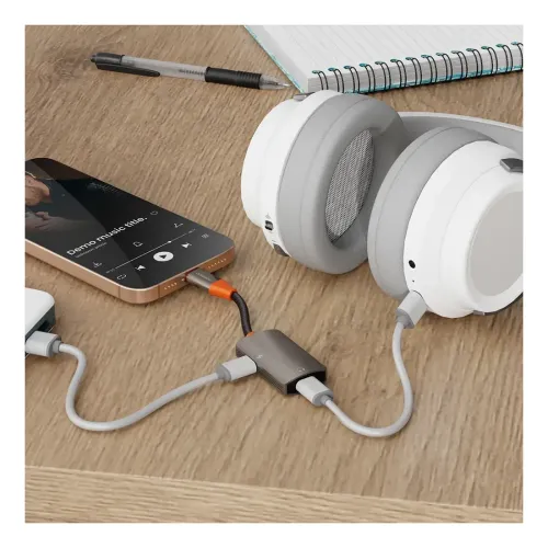 Porodo Audiolink Duo Usb-c Interface Audio And Charge Splitter - Black & Orange