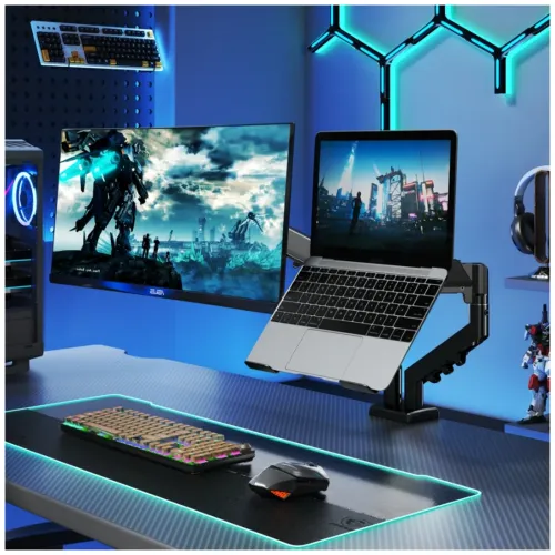 Pawa Double Gas Spring Computer Arm With 360º Rotation - Black