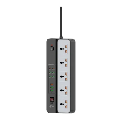 Porodo 3000W | 5AC Universal Power Strip with 9 USB Ports (6C + 3A) - Black