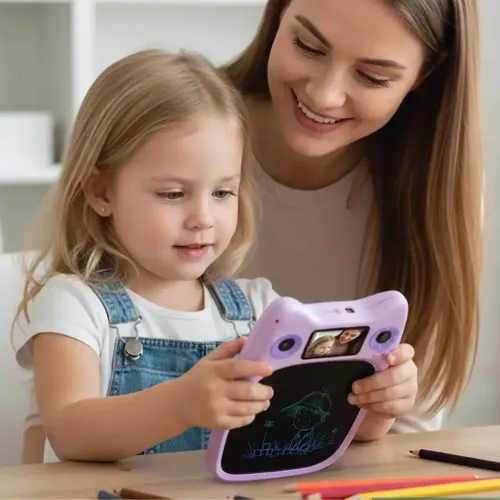 Porodo Kids Drawing & Writing Board with 95 Guided Drawings & 3.0″ IPS Display - Purple