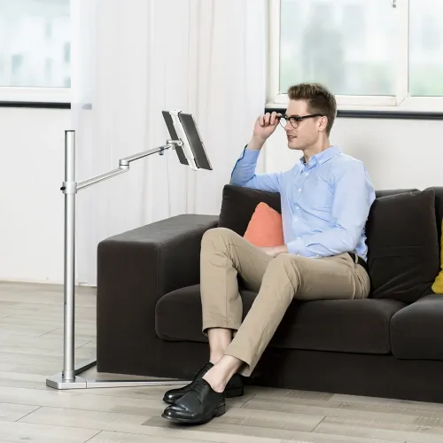 Gamvity Height-adjustable Triangle Floor Stand For Tablet, Laptop & Pc Display – Silver