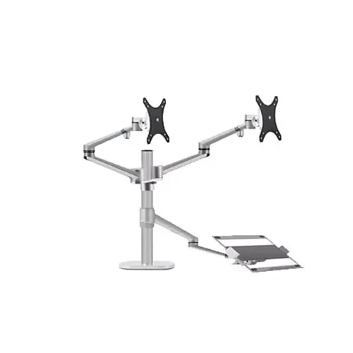 Gamvity OL-10T Full-Motion Triple Mount – Dual 17–32" Monitors + 12–17" Laptop Arm