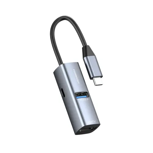 Powerology PWJT424BK Mini Aluminum USB-C Hub, with 100W Power Supply