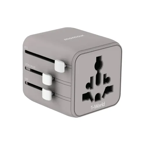 Momax 1-World Universal Travel Charger with Dual AC - Gray