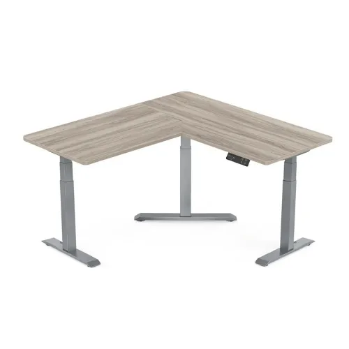 Gamvity L Shape Standing Ergonomic 3 Legs Stand Up Modern Furniture Table Electric Height Adjustable Desk(1000x1750mm) - Grey / White OAK