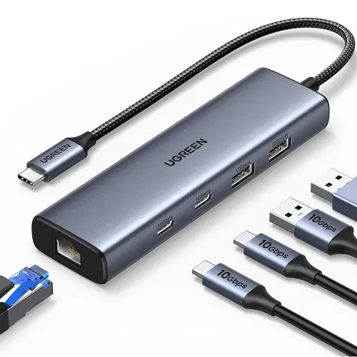 UGREEN 6 in 1 USB C Hub with 10Gbps Ethernet 2x USB-C 3.2, 2x USB-A (CM512 - 45320)