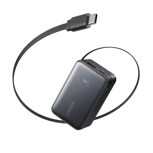 Anker Nano Power Bank (10k, 45w, Built-in Retractable Usb-c Cable)- Black A1638H11