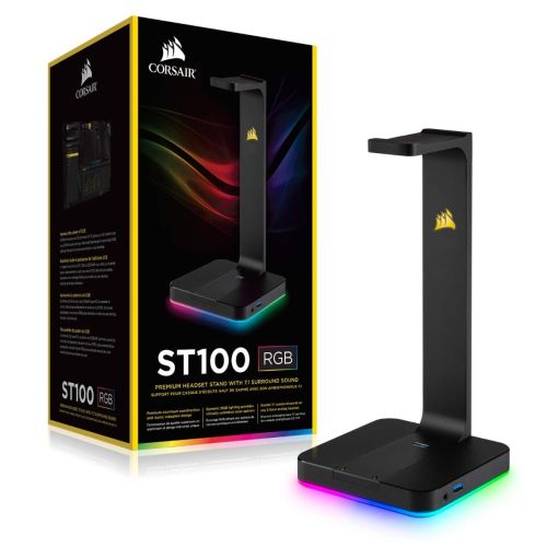 CORSAIR ST100 RGB Premium Headset Stand with 7.1 Surround Sound - 3.5mm and 2xUSB 3.0