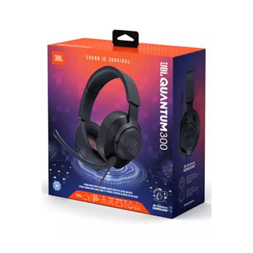 JBL Quantum 300 Hybrid wired over-ear gaming headset with flip-up mic - Black