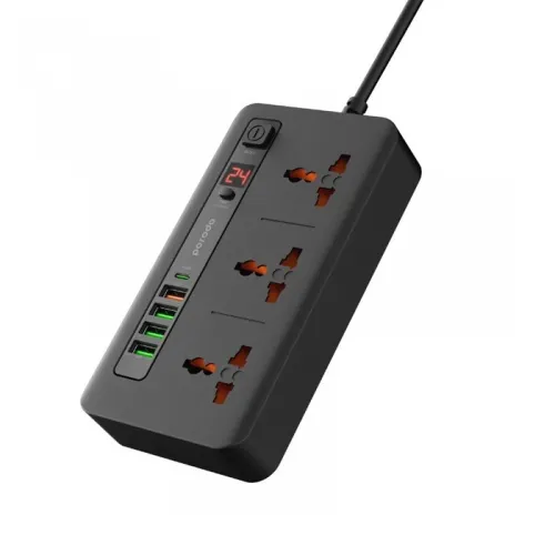 Porodo Multi-Port Power HUB 4 USB-A/USB-C Ultimate Home & Office Kit 2M - Black