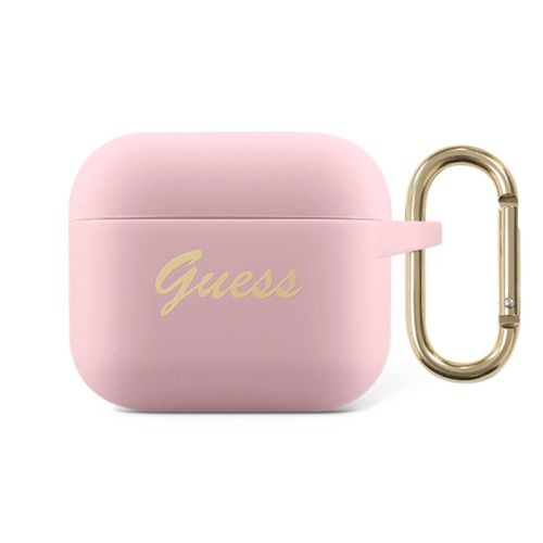 Guess Silicone Printed Script Case with Ring for Airpods 3 - Light Pink