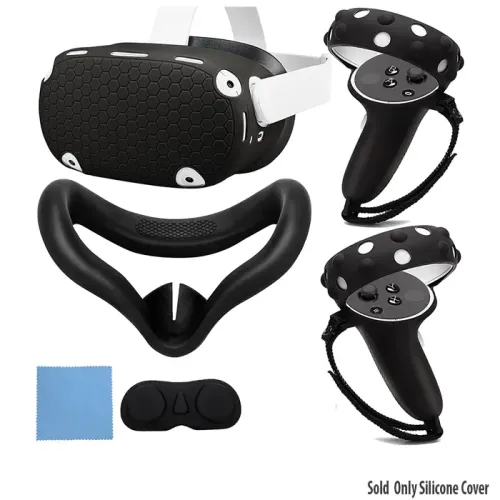 Oculus Quest 2 Silicone Cover Kit Set For Quest 2 Eye Mask Pad Controller Grips Cover Replacement - Black