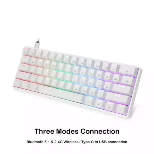 Skyloong Gk61 Three Modes Connection Abs White Mechanical Gaming Keyboard - Switches Red