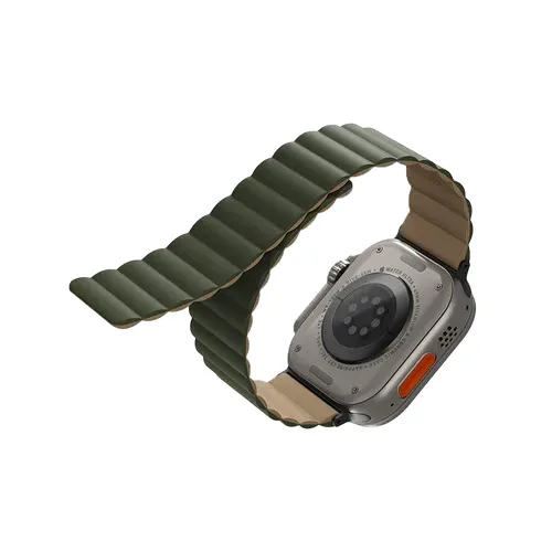 Uniq Revix Reversible Magnetic Strap For Apple Watch 49/45/44/42mm - Moss Green / Tan