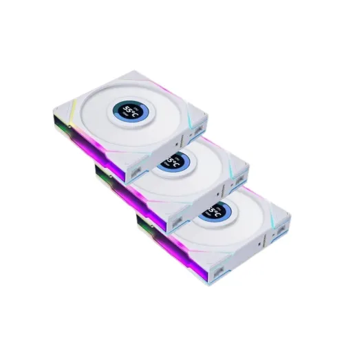 Lian Li Uni Fan Tl Lcd Reverse Blade 120mm Argb Cooling Fan With 1.6" Lcd Screen (Pack Of 3) - White