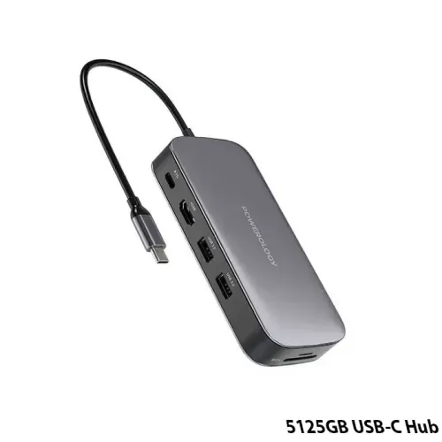 Powerology 512GB USB-C Hub & SSD Drive All-In-One Connectivity Storage - PD 100W  - Grey
