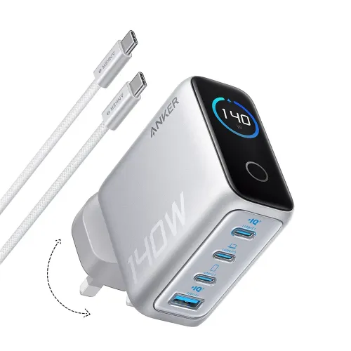 Anker Charger 140w, 4-port Foldable Pd 3.1 Usb-c Gan Charger With Usb-c Cable