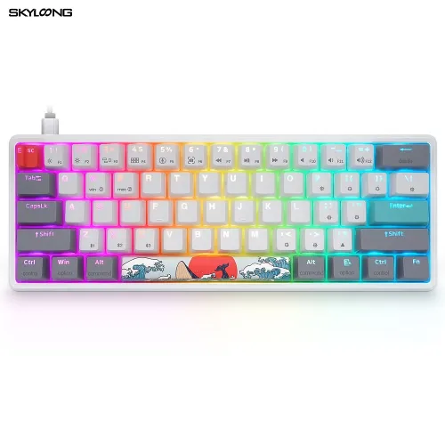 SKYLOONG GK61 60% 61 Keys Gateron Switch Mechanical Keyboard with Coral Sea PBT Double Shot Keycaps - Arabic