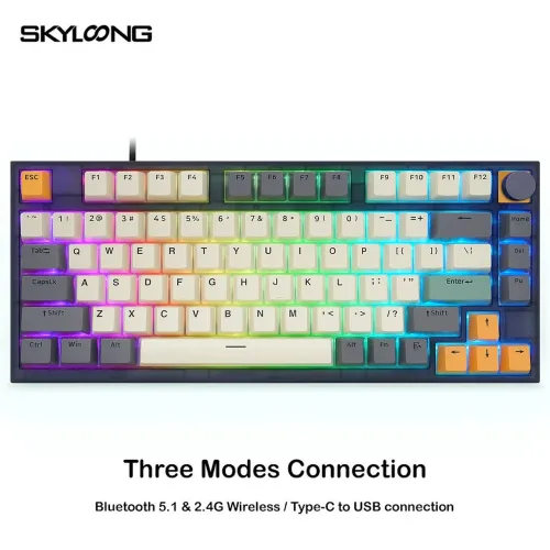 Skyloong Gk75 Three Modes Connection - Tigry (Mechanical & Hot-swappable Knob) Gaming Keyboard (Switch Yellow) English / Arabic Layout