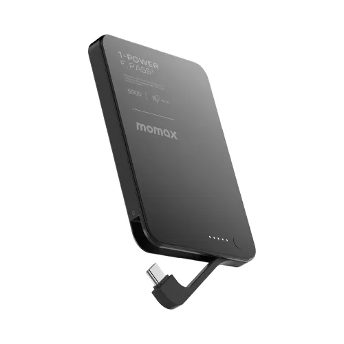 Momax 1-Power F.Pass⁺ 5000mAh Magnetic Battery Pack with Built-in Cable - Black
