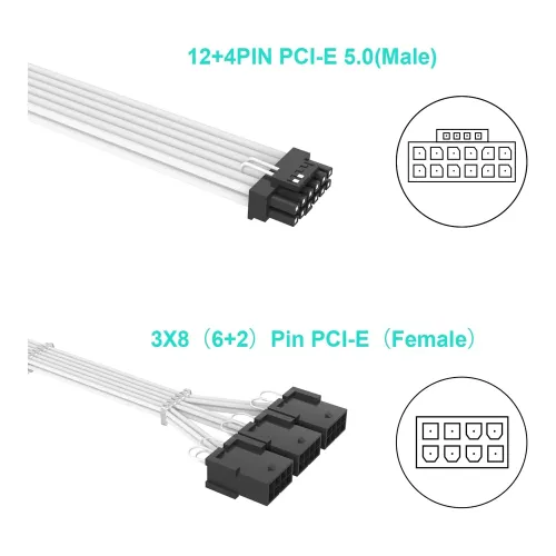 SIRLYR 16Pin to 3 * 8(6+2) Pin PCIE GPU Cables Sleeved PSU Extension Cable Mini 12+4 Pin Connector Graphics Card Power Supply RTX 3090Ti 16AWG